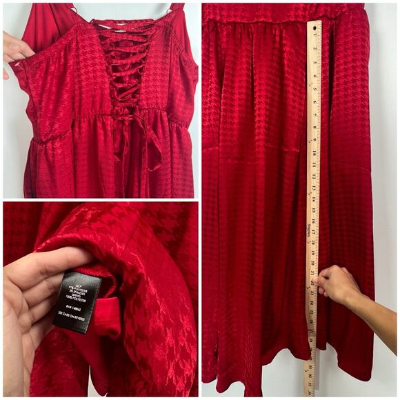 Torrid Women’s Plus 2 Red Fit & Flare Midi Dress Lace-Up Back - Picture 7 of 11
